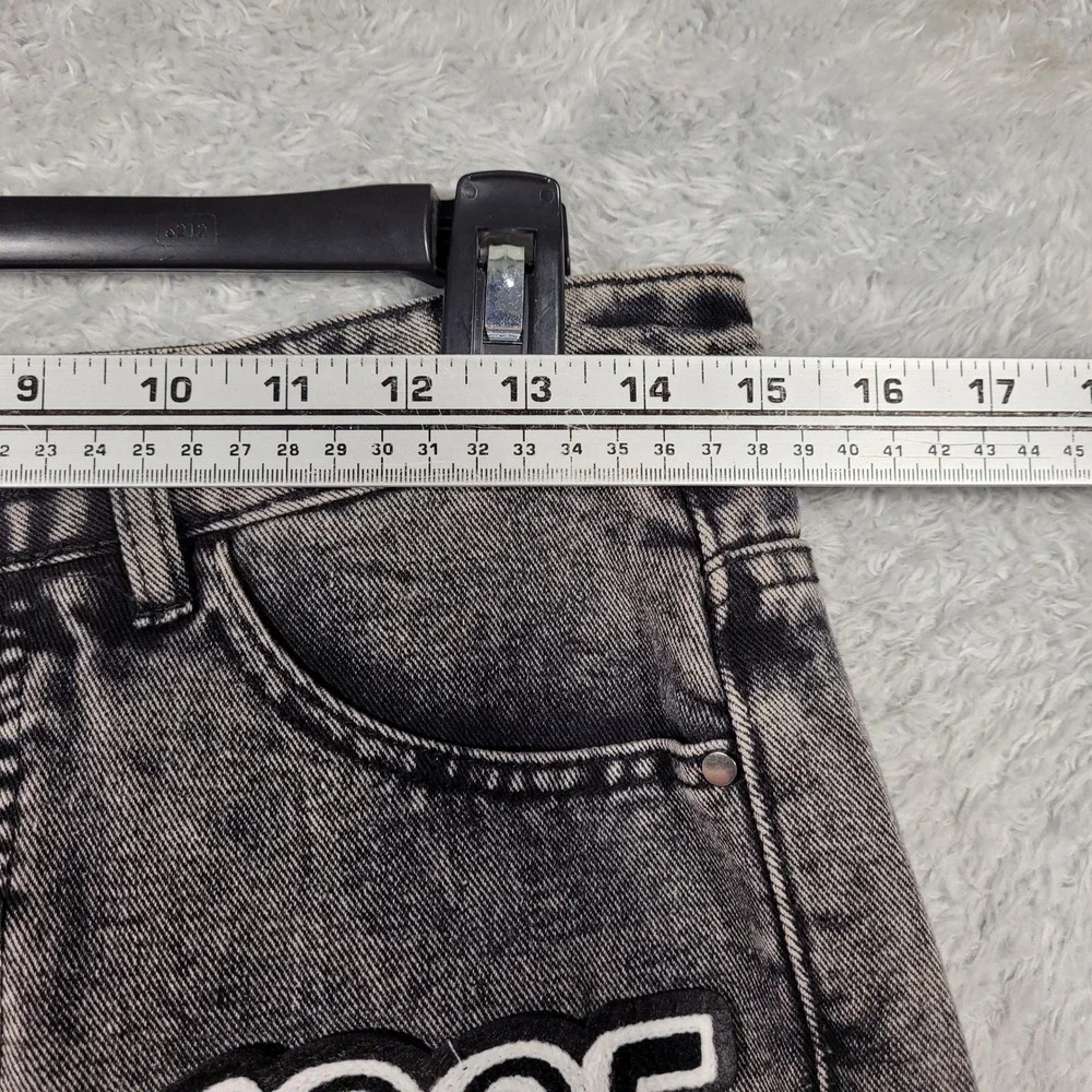 Distressed Patch Jeans Mens 28 Gray Acid Wash Graphic Tapered Denim 30x30‎